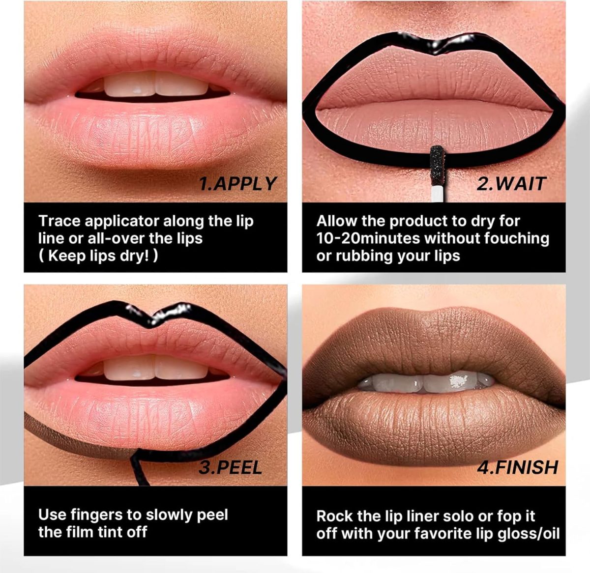 ⁦All-Day Wear Matte Peel Off Lip Stain Long Lasting Waterproof Lip Liner Highly Pigmented Non-Stick Lipstick Smudge-Proof Transfer-Proof (Mocha Smoke)⁩ - الصورة ⁦8⁩
