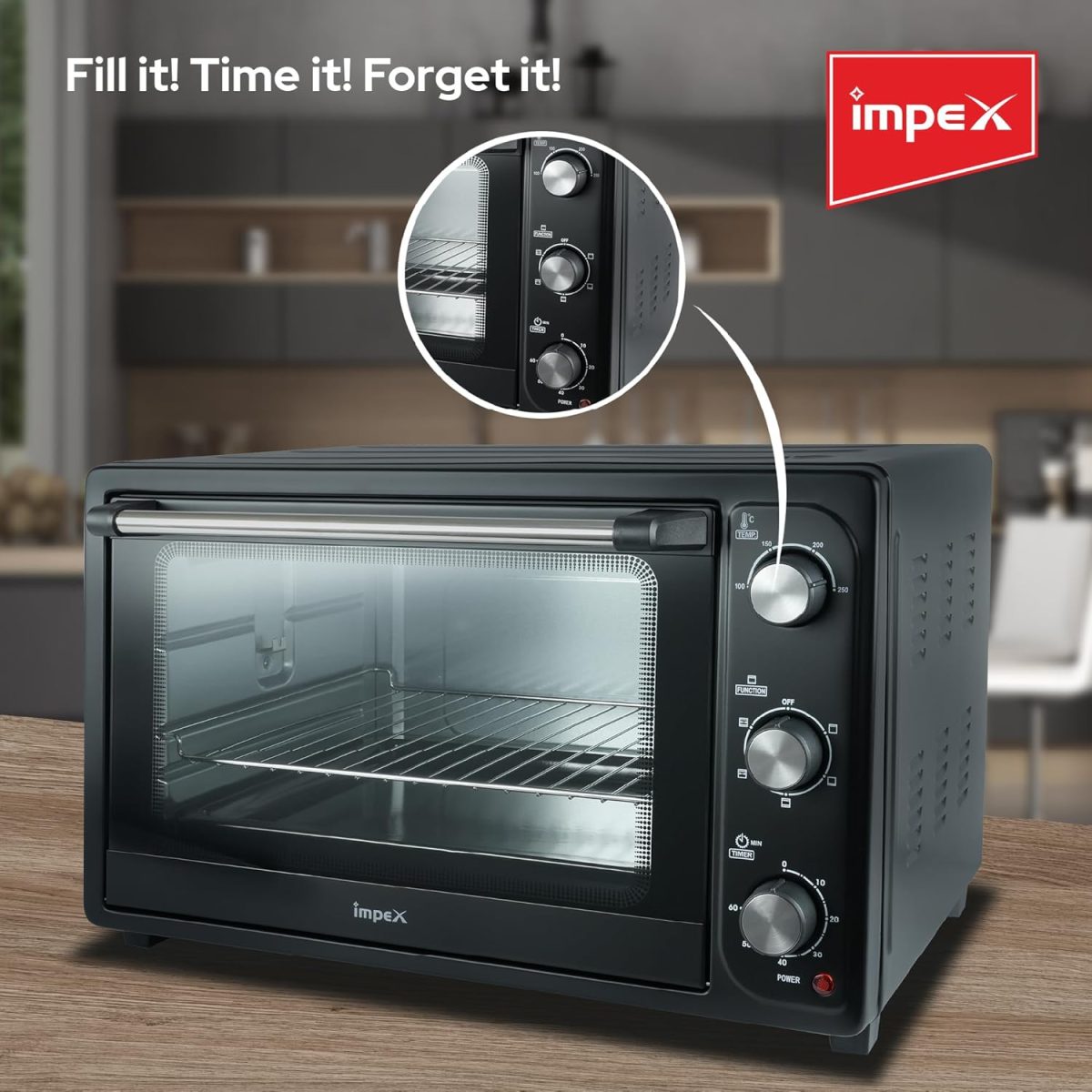 ⁦Impex - 45 Liter Electric Oven, Rotisserie Function | Baking, Toasting & Grilling | 1800W - OV 2902 | امبكس - فرن كهربائي 45 لتر ، وظيفة المشواة | الخبز والتحميص والشوي | 1800 واط⁩ - الصورة ⁦4⁩
