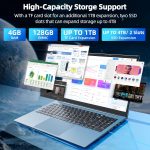 ⁦Naclud 15.6 Inch Laptops, Laptop Computers with 4GB RAM 128GB SSD, Celeron N5095 Quad-Core CPU(Up to 2.9GHz), 1920×1080 FHD IPS, Support WiFi6, 53Wh Battery, USB 3.2 * 3, HDMI, Type-C⁩ - الصورة ⁦2⁩