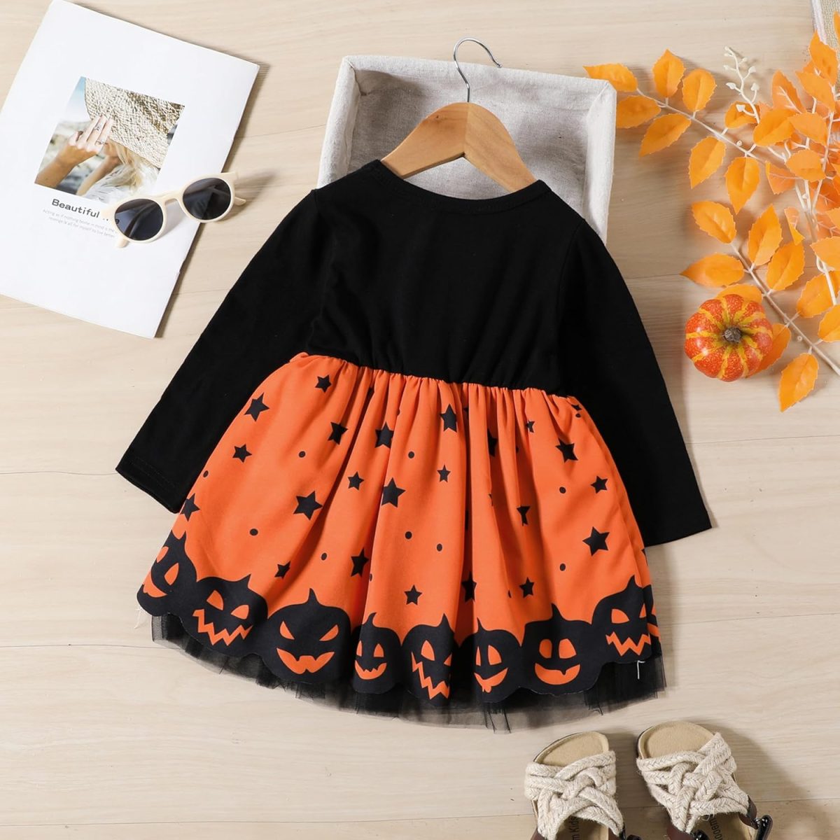 ⁦LIKPOJA Toddler Girls Witch Halloween Clothes Set Pumpkin Outfit Dresses 2 Pieces Hooded Cape for 1-5 Years Kids(Pumpkin Dress B,2-3 Years)⁩ - الصورة ⁦2⁩
