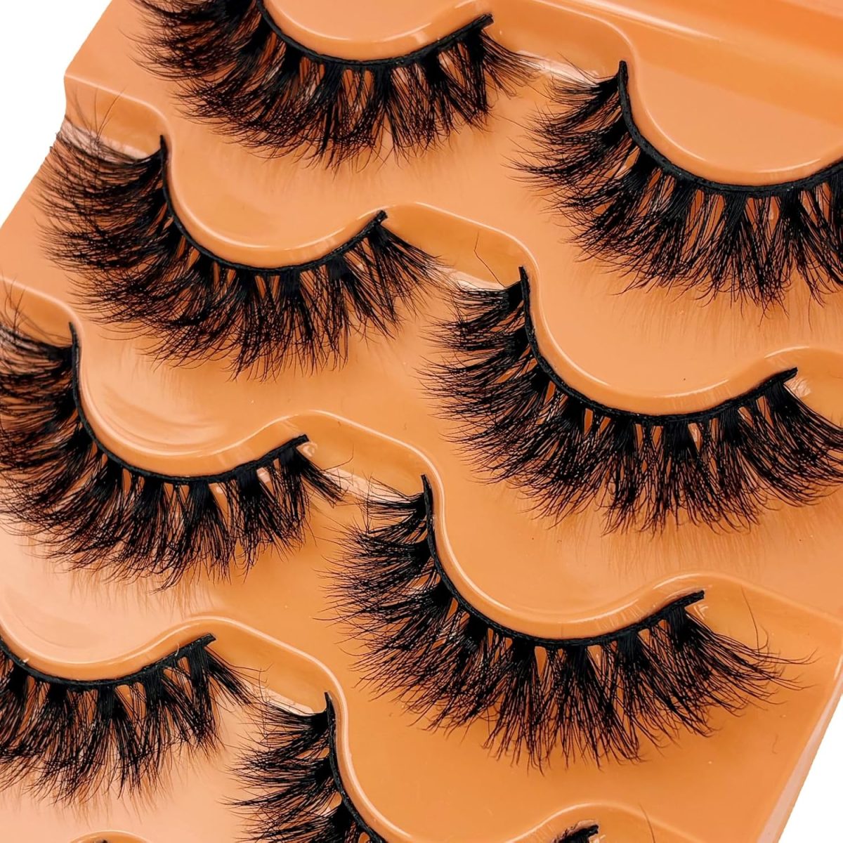 ⁦Hushlibaby Faux Mink Lashes Fluffy 3D False Eyelashes 18mm Wispy Volume Lashes that Look Like Extensions 5 Pairs Strip Lashes by FOINEMYED⁩ - الصورة ⁦5⁩