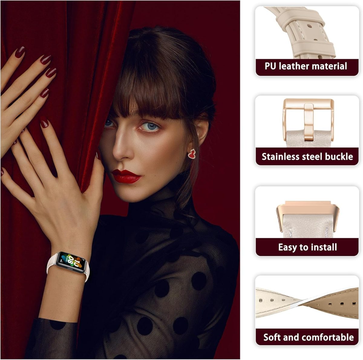 ⁦KoGiio Vintage Leder Armband für Huawei band 7, Herren Damen Ersatz Weich Uhrenarmbänder, Metallschnalle Atmungsaktiv Ersatzarmband Kompatibel mit Huawei Band 7⁩ - الصورة ⁦2⁩