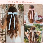 ⁦6PCS Bow Hair Clips, Soft Silky Stain Ribbon Hair Clips for Women, Cute Hair Bows with Long Tail, Solid Bows for Female Thick Thin Long Hair,Hair Accessories (Macaron)⁩ - الصورة ⁦6⁩