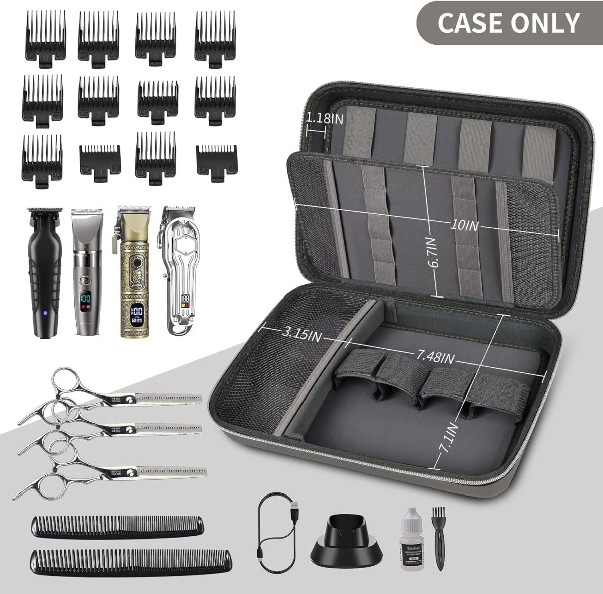 ⁦Boobowl Hard Travel Case for Hair Clippers, Hair Cutting Barber Supplies Organizer Bag, Trimmer Storage Holder for Ufree/for Wahl Men Razor Guard Grooming Kits -Box Only (Dark Grey)⁩ - الصورة ⁦2⁩