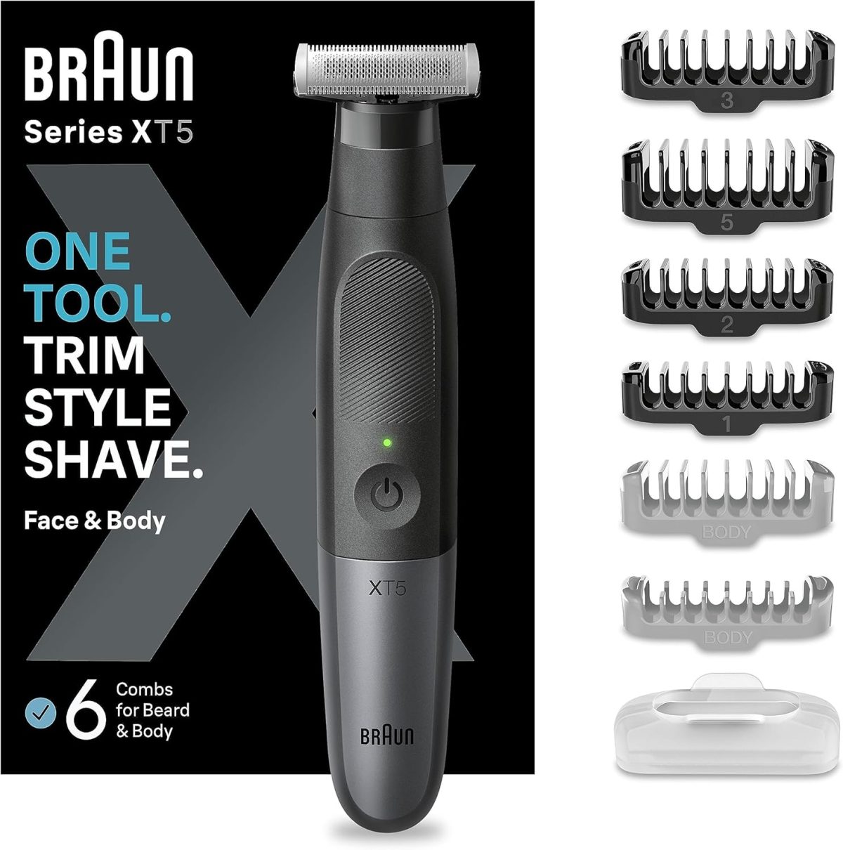 ⁦Braun Série X, tondeuse à barbe mâle électrique hybride et rasoir de corps, lame 4D, SkinShield, étanche, sans fil, XT5200⁩ - الصورة ⁦2⁩
