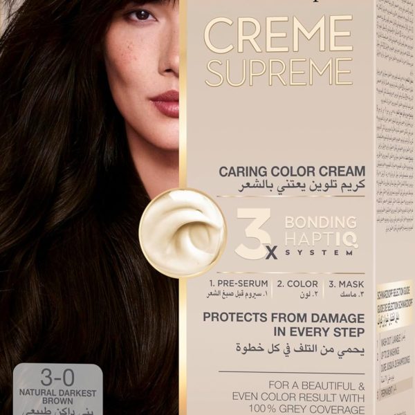 Schwarzkopf Creme Supreme Full Kit Permanent Hair Coloration 3-0 Natural Darkest Brown