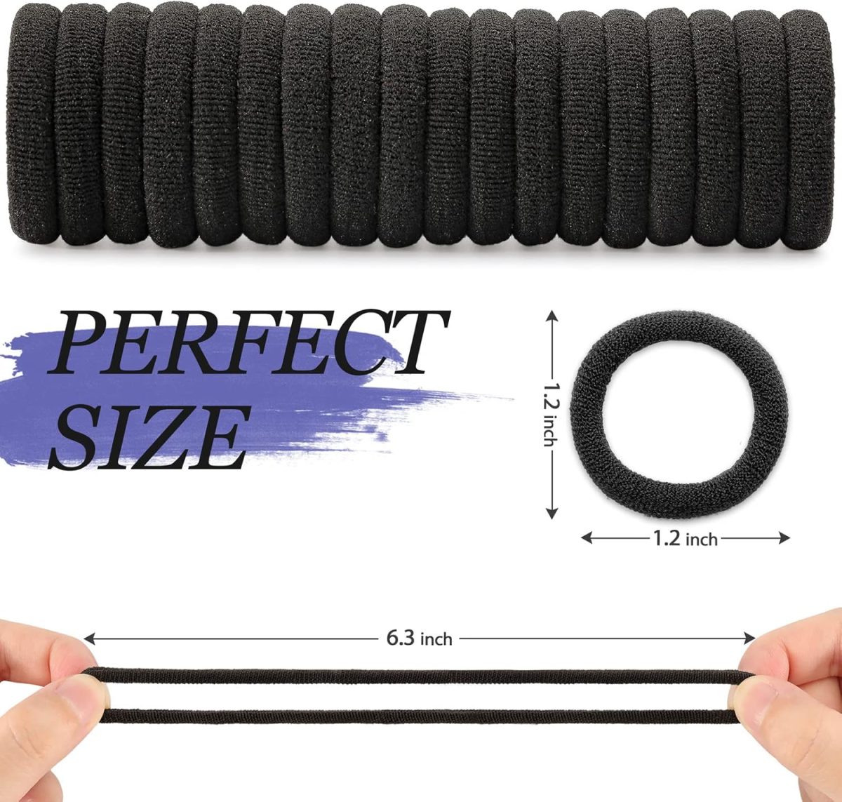 ⁦Bukela Hair Ties for Women And Kids, 100PCS Seamless Thick Cotton Hair Band, Elastic Baby Hair Ties No Damage Ponytail Holder（Black）⁩ - الصورة ⁦2⁩