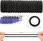 ⁦Bukela Hair Ties for Women And Kids, 100PCS Seamless Thick Cotton Hair Band, Elastic Baby Hair Ties No Damage Ponytail Holder（Black）⁩ - الصورة ⁦2⁩