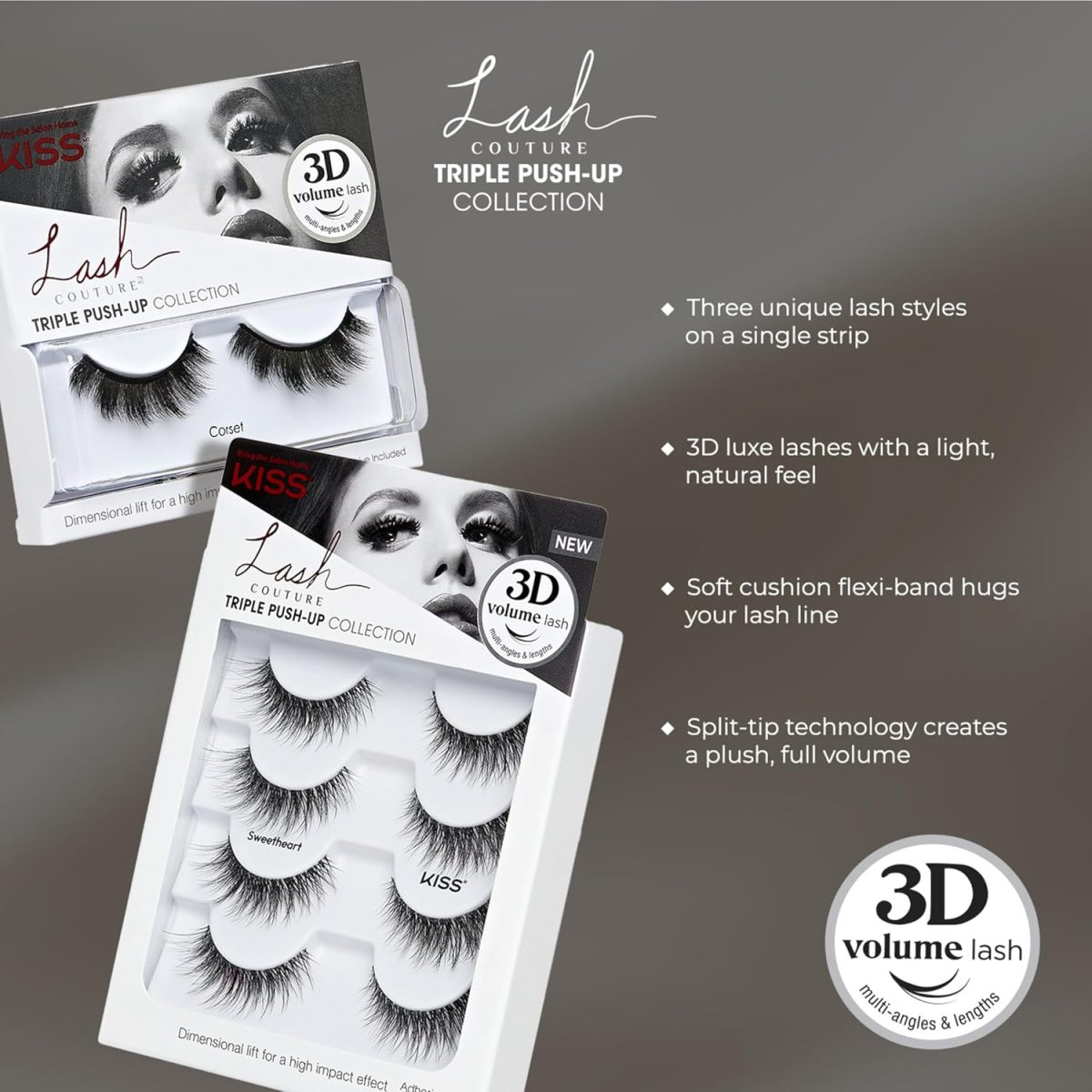 ⁦KISS Lash Couture Triple Push Up Collection Multipack, 3D Volume False Eyelashes, Triple Design Technology, Multi-Angles & Lengths, Cruelty-Free, Contact Lens Friendly, Reusable, Style Robe, 4 Pairs⁩ - الصورة ⁦6⁩