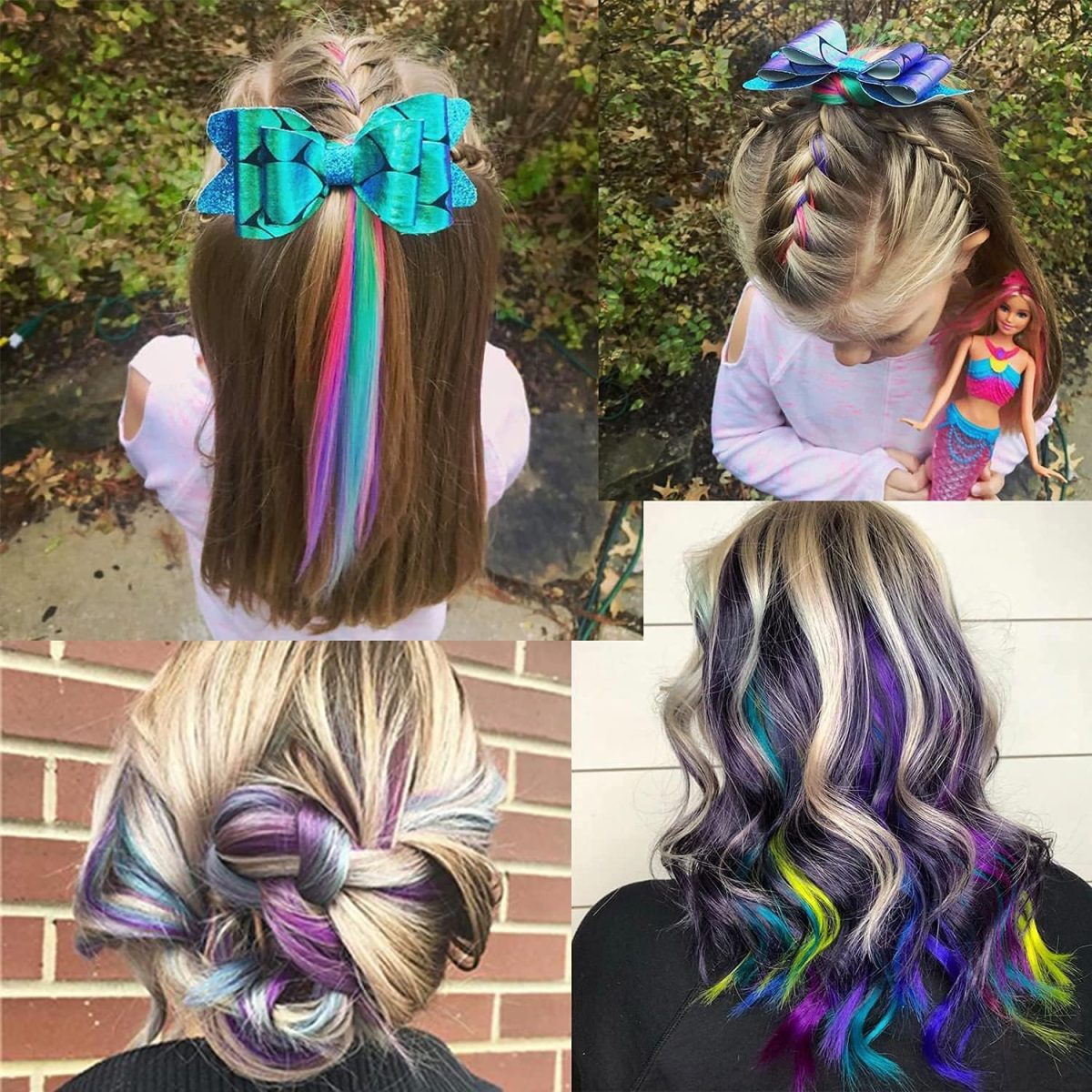 ⁦12PCS Colored Hot Pink Hair Extensions - Straight Multicolor Clip In - 20 Inch Rainbow - Kids/Women's Gifts - Halloween/Christmas Parties - Highlights⁩ - الصورة ⁦4⁩