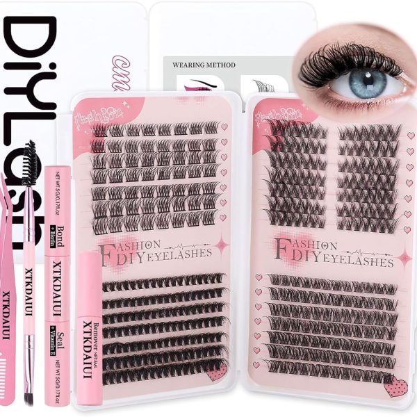 378Pcs DIY Eyelash Extension Kit, D Curl Lash Clusters Kit, Lash Extension Kit 8-16mm Cluster Eyelash Extensions, with Lash Bond and Seal and Lash Tweezers DIY at Home (DIY Jms007+ Glue Suit)