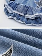 ⁦SEAUR Kids Girls Jeans Ripped Baggy Wide Leg Denim Pants High Elastic Waist Loose Straight Casual Fashion Retro Trousers with Pockets Age 5-15 Years⁩ - الصورة ⁦3⁩