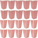 20 قطعة من علب الفشار الورقية من يلانجين، دلاء فشار صغيرة للاطفال والحفلات العائلية، حاويات وجبات خفيفة للفشار ورقائق البطاطس والحلوى - خطوط حمراء وبيضاء ونمط مموج