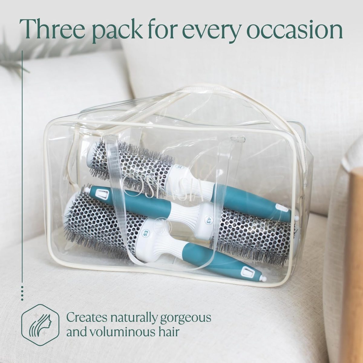 ⁦Osensia Professional Blow Drying Brush Set - Ceramic Ionic Thermal Brushes for Styling Wet Hair, 3 Round Brushes with Travel Bag for Women⁩ - الصورة ⁦2⁩