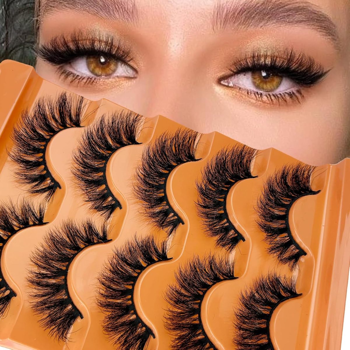 Hushlibaby Faux Mink Lashes Fluffy 3D False Eyelashes 18mm Wispy Volume Lashes that Look Like Extensions 5 Pairs Strip Lashes by FOINEMYED