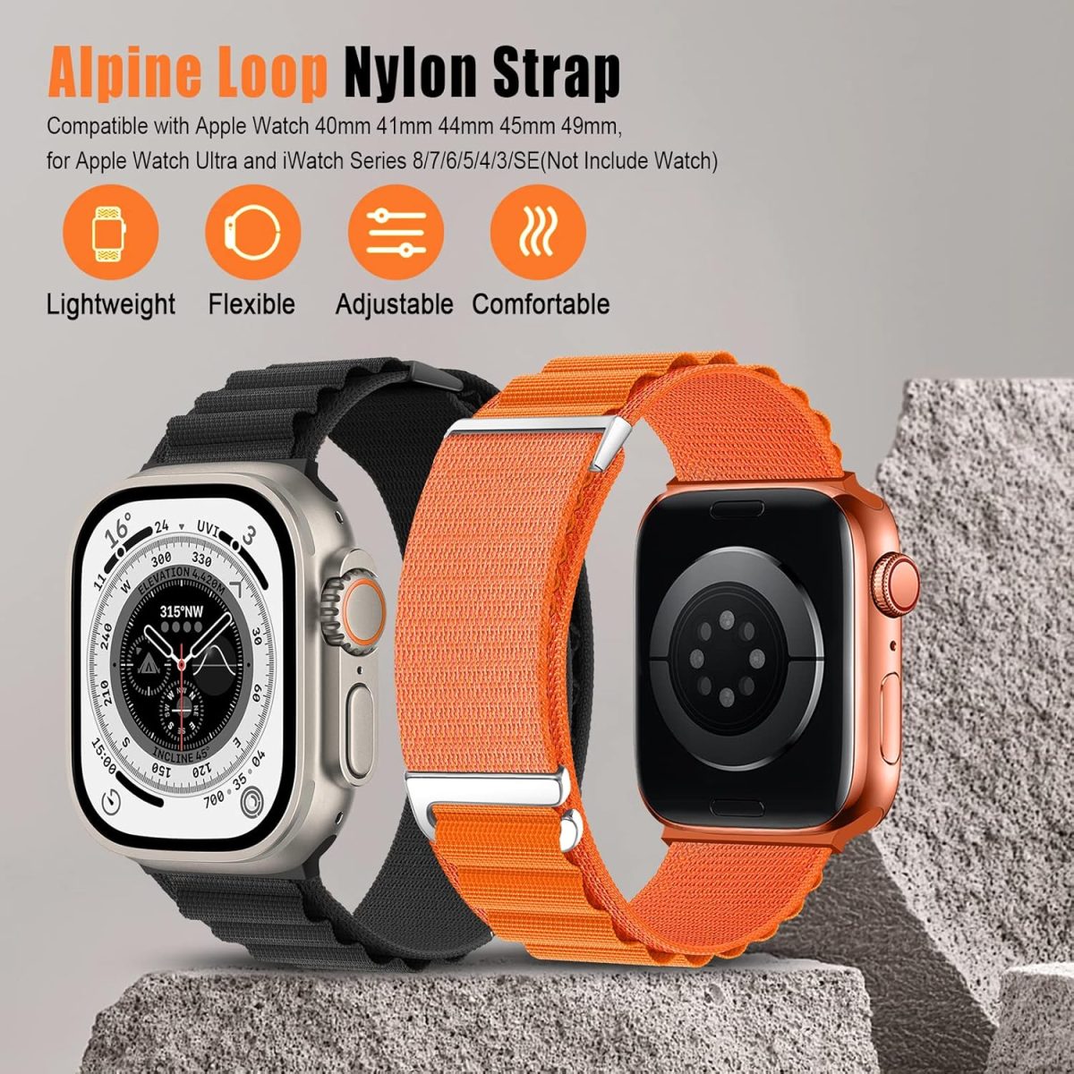 ⁦SUIMUMU Compatible with Apple Watch 10/9/8/7/6/5/4/3/Ultra/SE, Nylon Braided Strap for iWatch Series 44mm 45mm 46mm/49mm/40mm 41mm 42mm Stretchy Replacement Sport Loop Straps⁩ - الصورة ⁦2⁩