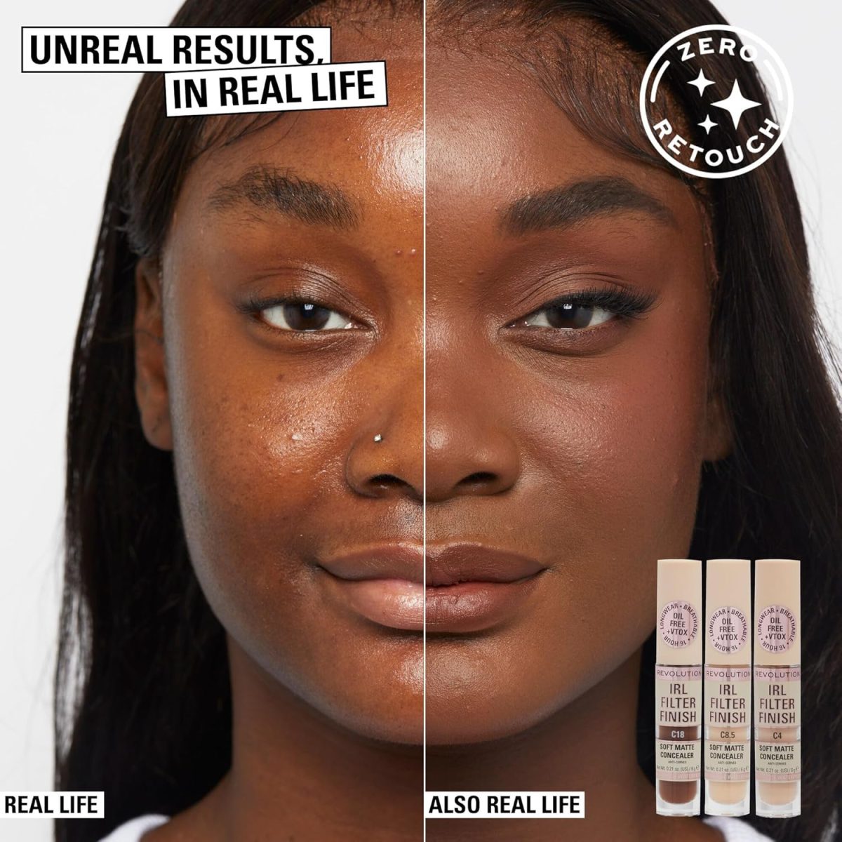 ⁦Makeup Revolution IRL Filter Finish Concealer, Medium to Full Coverage, Matte Finish, C0.5, Fair Skin Tones, 6g⁩ - الصورة ⁦3⁩