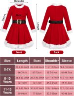 ⁦AOTHSO 5 Pack Girls Christmas Santa Suit Dress Velvet Dress Costume with Belt Over Knee Socks Hat Gloves Santa Claus Cosplay⁩ - الصورة ⁦2⁩