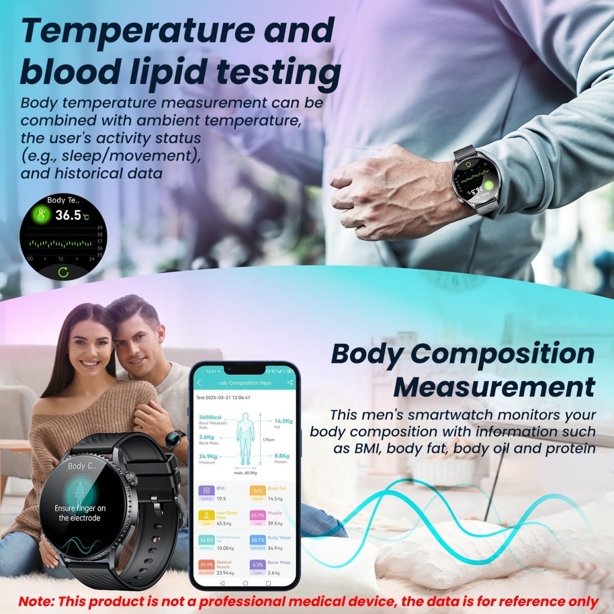 ⁦Men's Smartwatch with ECG + HRV Fitness Watch: 1.56 Inch AMOLED with Bluetooth Phone Function Smart Watch 24H Heart Rate Blood Pressure Fitness Tracker Pedometer IP67 Waterproof Watch Compatible⁩ - الصورة ⁦4⁩