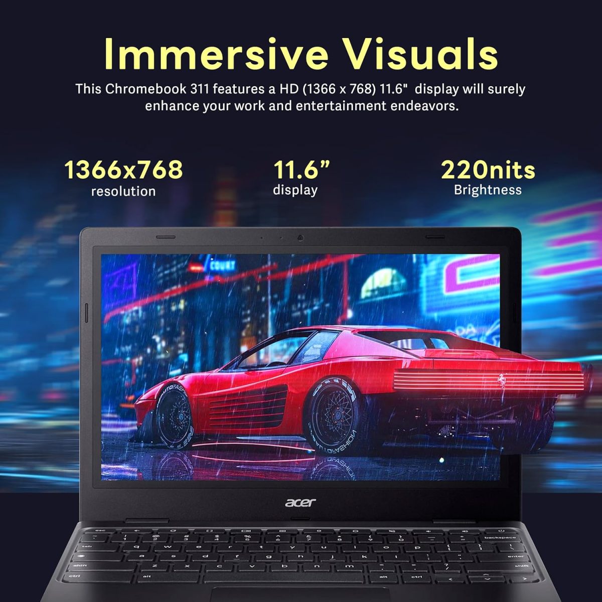 ⁦acer Chromebook 311 11.6" HD Laptop, Intel Celeron N4500 Processor, 4GB LPDDR4X RAM, 224GB Storage (64GB eMMC+160GB Docking Station Set), Intel UHD Graphics, Wi-Fi 5, Chrome OS, Black⁩ - الصورة ⁦4⁩