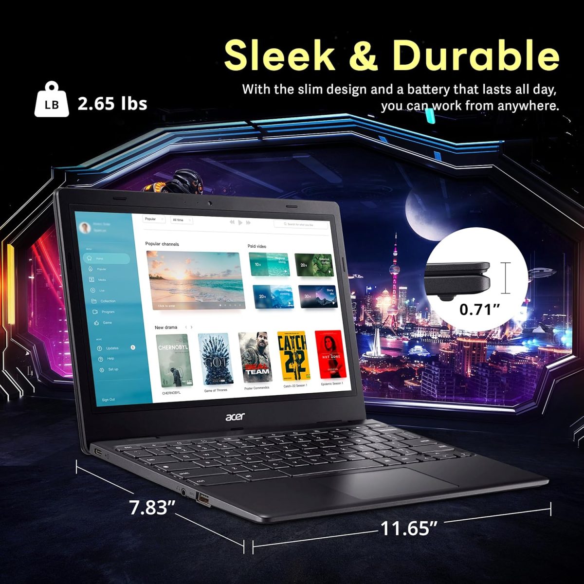 ⁦acer Chromebook 311 11.6" HD Laptop, Intel Celeron N4500 Processor, 4GB LPDDR4X RAM, 224GB Storage (64GB eMMC+160GB Docking Station Set), Intel UHD Graphics, Wi-Fi 5, Chrome OS, Black⁩ - الصورة ⁦8⁩