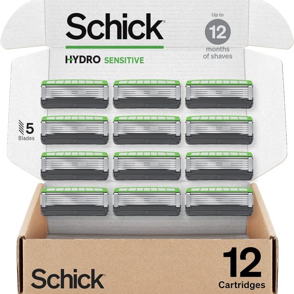 Schick Hydro Sensitive Razor Refills, 12ct | Razor Blades Refills, Razor Blades for Men, Shaving Blades for Men, Hydro Razor Blades Refill, 5 Blade Razor Men, 12 Refills
