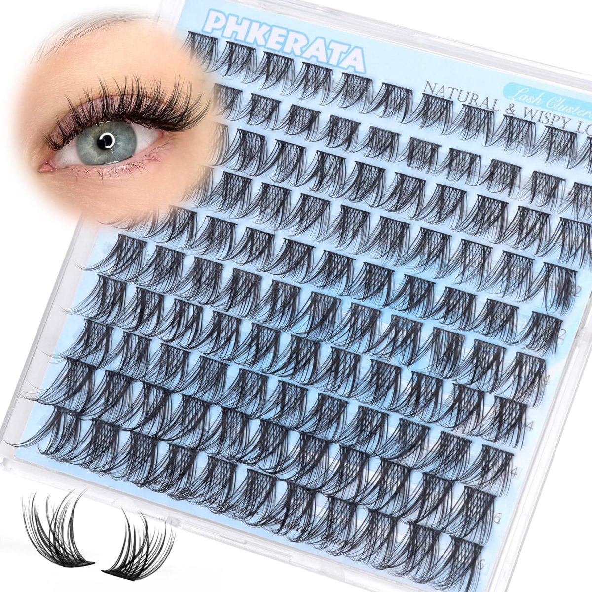 ⁦PHKERATA Natural Lash Clusters Wispy Eyelash Clusters 110Pcs Cluster Eyelash Extensions C Curl Individual Lashes 10-16MM Mix Length Natural Look Lashes Clusters with Thin Lash Band⁩ - الصورة ⁦7⁩
