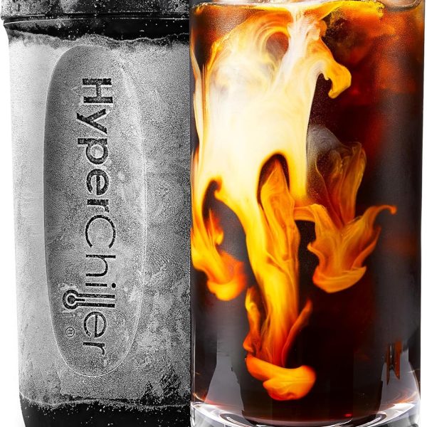 مبرد قهوة ومشروبات مثلجة اتش سي 3 حاصل على براءة اختراع من هايبر تشيلر، جديد ومحسن واقوى وأكثر متانة! جاهز في دقيقة واحدة، قابل لاعادة الاستخدام للشاي المثلج والنبيذ والمشروبات الروحية والكحول، زجاج