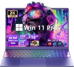 Svikou 16" Purple Laptop Computer - in tel N95 Processor, 1TB NVMe SSD 12GB LPDDR5 RAM, 2K FHD IPS Display, 7-Color Backlit Keyboard, Fingerprint, Win 11 Pro, Lightweight for Study Work & Play