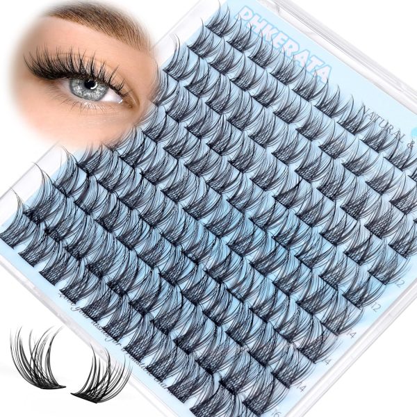 PHKERATA Natural Lash Clusters Wispy Eyelash Clusters 110Pcs Cluster Eyelash Extensions C Curl Individual Lashes 10-16MM Mix Length Natural Look Lashes Clusters with Thin Lash Band