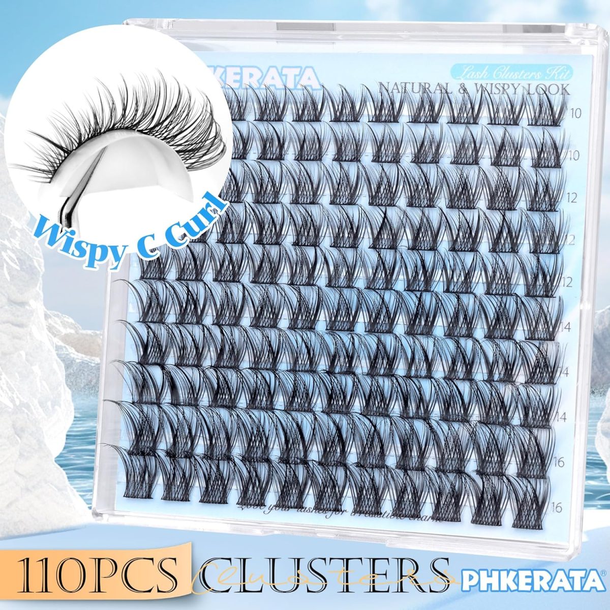⁦PHKERATA Natural Lash Clusters Wispy Eyelash Clusters 110Pcs Cluster Eyelash Extensions C Curl Individual Lashes 10-16MM Mix Length Natural Look Lashes Clusters with Thin Lash Band⁩ - الصورة ⁦5⁩