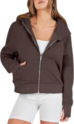 ANRABESS Women Hoodies Fleece Lined Full Zipper Sweatshirts Long Sleeve Crop Tops Clothes Sweater Thumb Hole