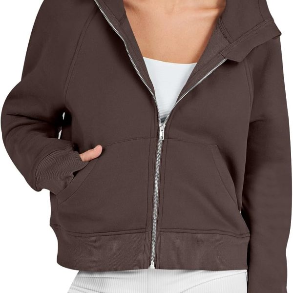 ANRABESS Women Hoodies Fleece Lined Full Zipper Sweatshirts Long Sleeve Crop Tops Clothes Sweater Thumb Hole