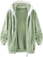 BOREST Furry Jacket for Women, Women Coats Hoodies,Autumn Sweatshirt Streetwear Ladies Casual Loose Jackets,Fleece Zipper Outwear Long Sleeve Female Tops LEOWE (Color : Green, Size : XXL)