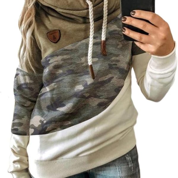 FYTVHVB Womens Cowl Neck Pullover Hoodie Casual Color Block Long Sleeve Drawstring Sweatshirt Jumper Tunic Lightweight Fleece Tops S-5XL