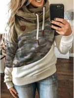 ⁦FYTVHVB Womens Cowl Neck Pullover Hoodie Casual Color Block Long Sleeve Drawstring Sweatshirt Jumper Tunic Lightweight Fleece Tops S-5XL⁩ - الصورة ⁦2⁩