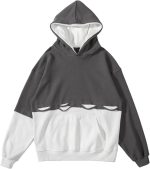 ⁦HLGLQZ Fake 2 Hoodies Double Hooded Hollow Out Stitching Pullover Sweatshirt Harajuku Vintage Pullover Oversize Sweater with Pocket⁩ - الصورة ⁦2⁩