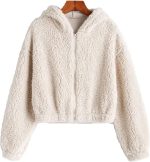 ⁦Houjiiloll Utility Jacket Women, Women Cropped Fleece Hooded Hoodies Zip-up Jacket，Fluffy Coat Winter Warm Fur Crop Top ，Short Plush Sweatshirt (Color : Brown, Size : X-Large)⁩ - الصورة ⁦2⁩