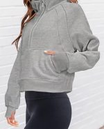 ⁦LEEDYA Women's Half Zip Hoodie Long Sleeve Cropped Sweatshirt Fleece Lined Collar Pullover Sweater, Grey, X-Large⁩ - الصورة ⁦2⁩