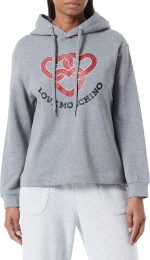Love Moschino Women's Regular Fit Hoodie with Chained Hearts Print Sweatshirt