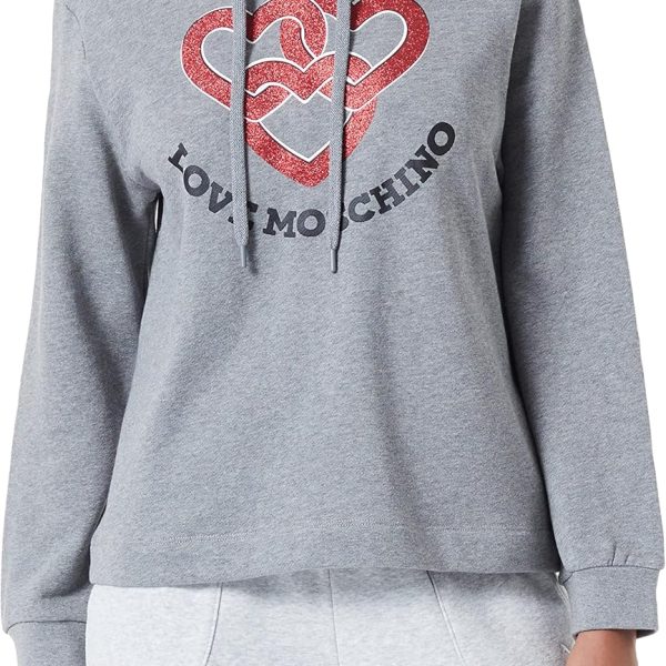 Love Moschino Women's Regular Fit Hoodie with Chained Hearts Print Sweatshirt