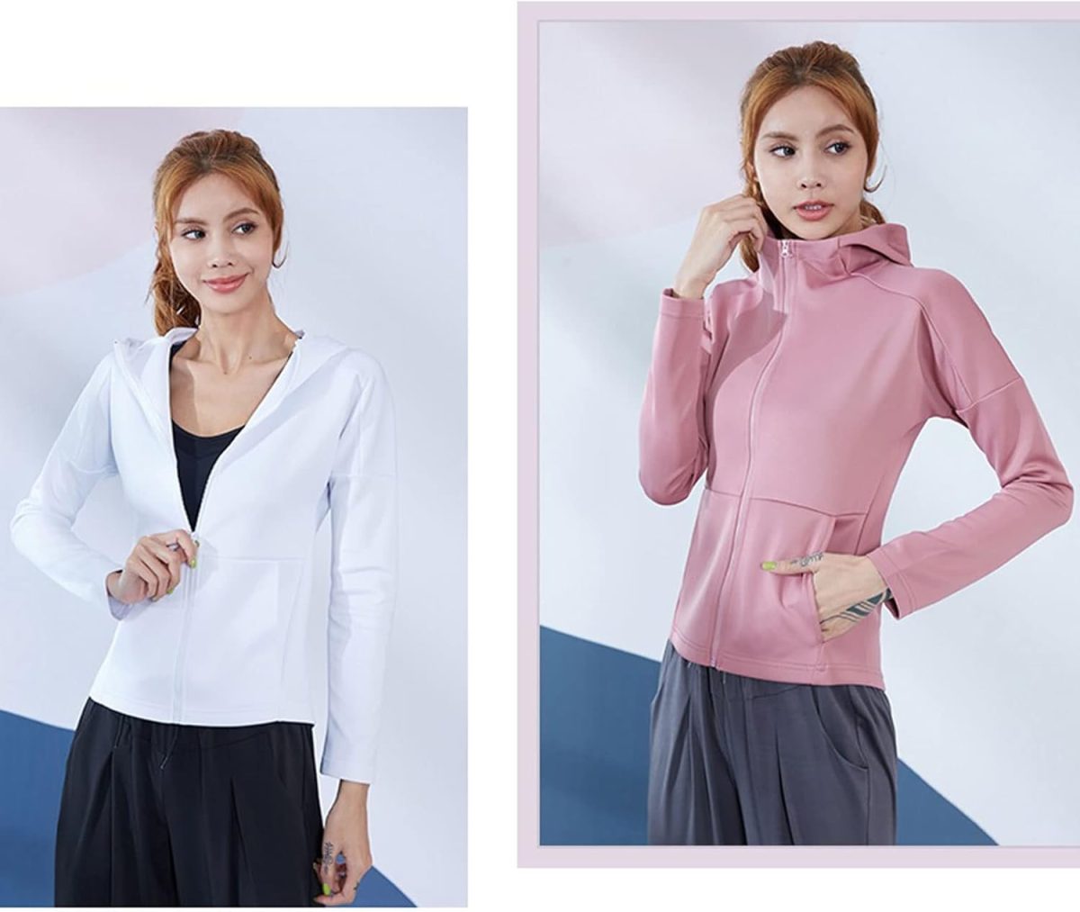 ⁦TOEE Women Sweatshirts Autumn Winter Sports Running Jackets Women Zipper Gym Yoga Hoodies Fitness Training Workout Jogging Outerwear Sportswear Top (Color : Gray, Size : Small)⁩ - الصورة ⁦2⁩