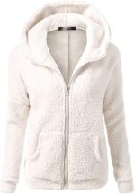 TOEE Women Sweatshirts Autumn Winter Warm Jacket Women Hooded Casual Female Hoodies Sweatershirt Zipper Coat Solid Soft Fleece Women Coat (Color : White, Size : XXXX-Large)