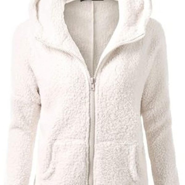 TOEE Women Sweatshirts Autumn Winter Warm Jacket Women Hooded Casual Female Hoodies Sweatershirt Zipper Coat Solid Soft Fleece Women Coat (Color : White, Size : XXXX-Large)