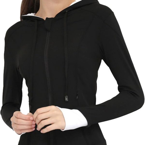 TOEE Women Sweatshirts Women's Loose Running Jacket Long Sleeve Yoga Shirts With Zipper Thumb Holes Casual Elastic Sport Coat Top Gym Sports Hoodies (Color : Black, Size : Large)