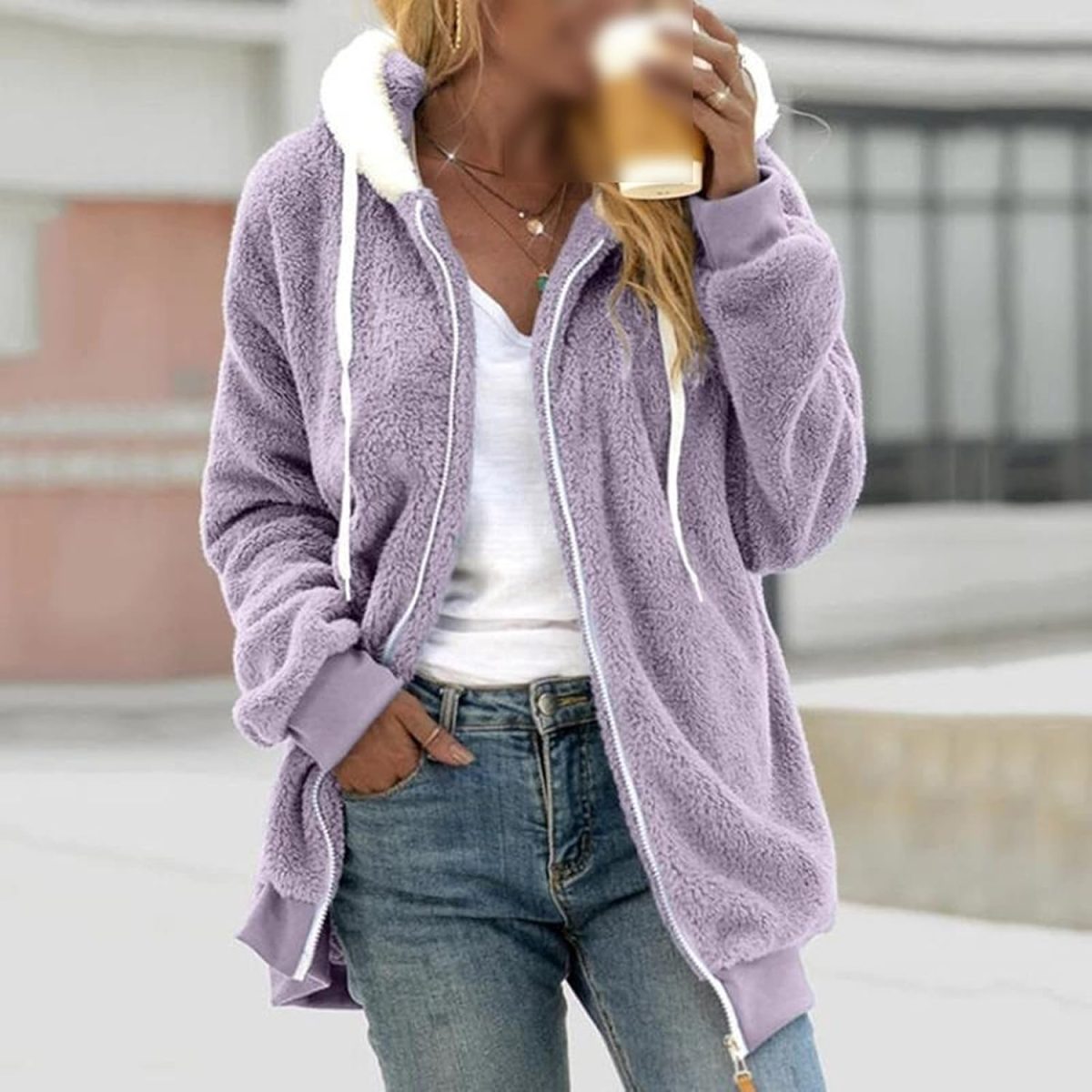 ⁦TOEE Women's Coat Women Coats Hoodies,Autumn Sweatshirt Streetwear Ladies Casual Loose Jackets,Fleece Zipper Outwear Long Sleeve Female Tops (Color : Blue, Size : XXL)⁩ - الصورة ⁦2⁩