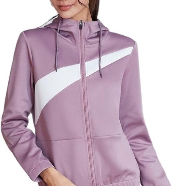 سويت شيرت TOEE نسائي رياضي خريفي للجري سترة نسائية بسحاب للصالة الرياضية قميص رياضي بقلنسوة متعدد الألوان للتدريب واللياقة البدنية ملابس خارجية مقاومة للرياح (اللون: أرجواني فاتح، المقاس: كبير)