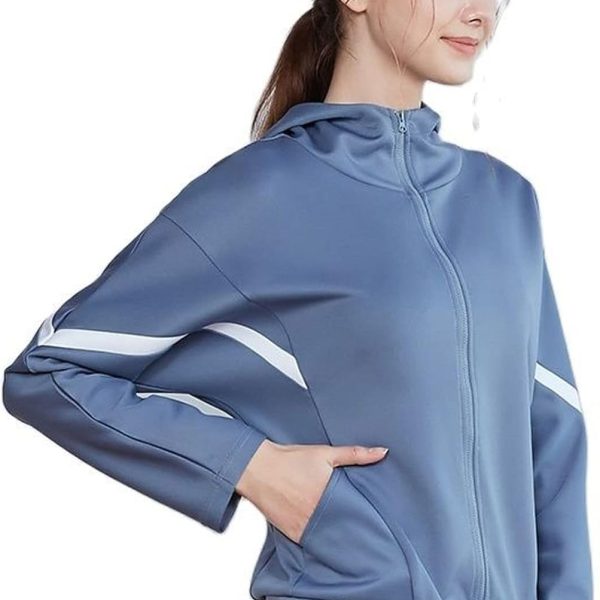 سويت شيرتات رياضية للنساء سترات جري للنساء قمصان رياضية طويلة الأكمام ملابس رياضية ربيع الخريف وتمارين الركض (اللون: أزرق، المقاس: كبير)