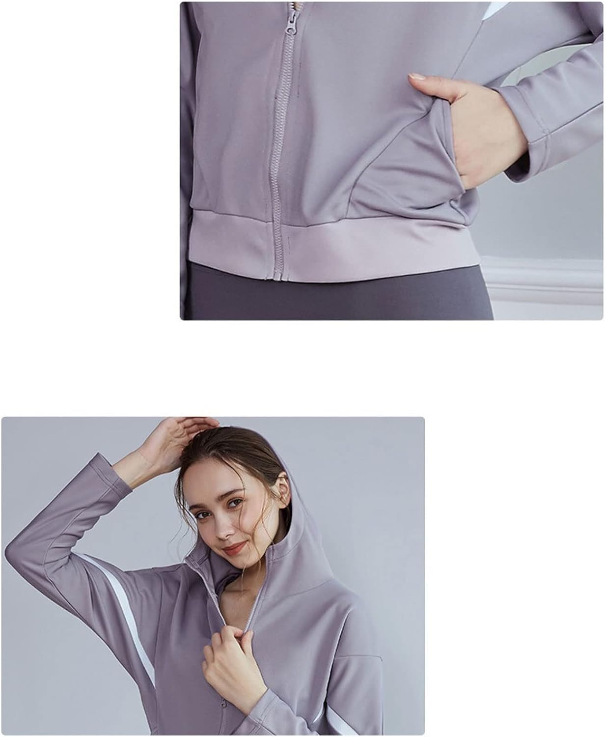 ⁦Women Sweatshirts Sports Running Jackets Women Gym Yoga Hoodies Long Sleeve Sportswear Tops Spring Autumn Fitness Workout Jogging Outwear (Color : Purple, Size : Large)⁩ - الصورة ⁦3⁩