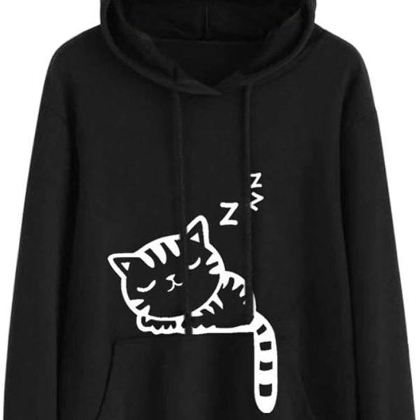 هودي كبير الحجم للفتيات المراهقات بتصميم اذني قطة للنساء، سويت شيرت نسائي مقاس كبير، بلوفر بغطاء للراس كاجوال